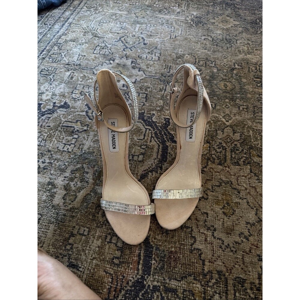 Steve Madden Rhinestone Heels Size 8 Nude & Silver